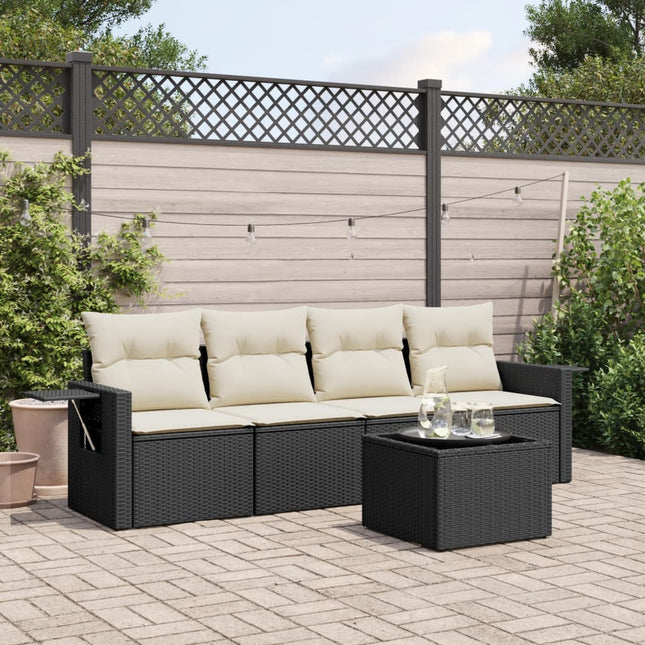 5-Delige Loungeset Met Kussens Poly Rattan Zwart