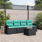 5-Piece Poly Rattan Garden Sofa Set with Cushions Black