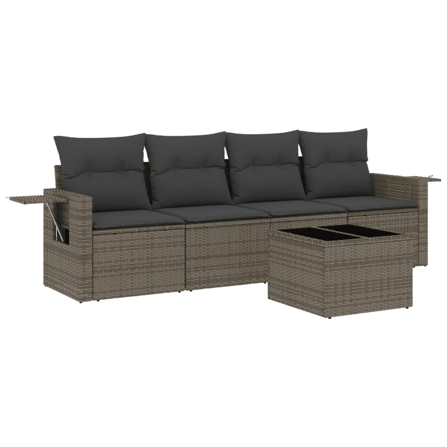 5-Delige Loungeset Met Kussens Poly Rattan Grijs