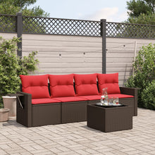 5-delige tuinbankset met kussens, bruin polyrotan