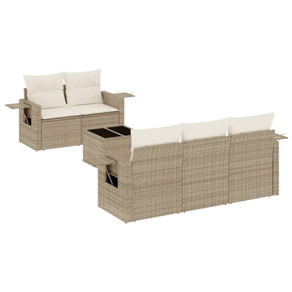 6-Delige Loungeset Met Kussens Poly Rattan Beige