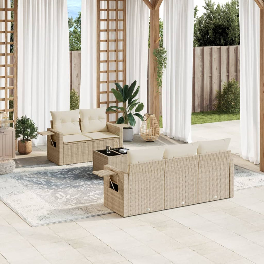 6-Delige Loungeset Met Kussens Poly Rattan Beige