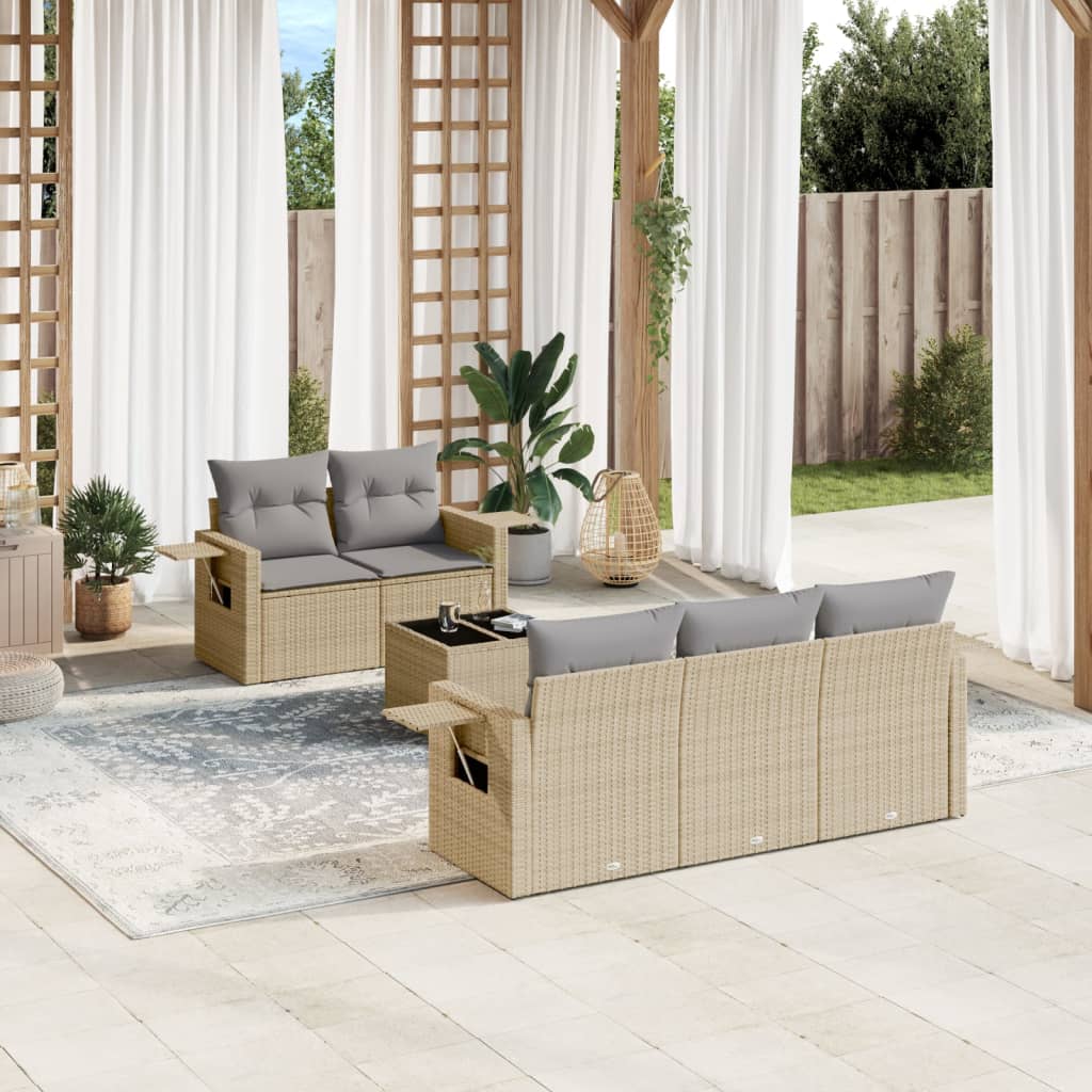 6-Delige Loungeset Met Kussens Poly Rattan Beige