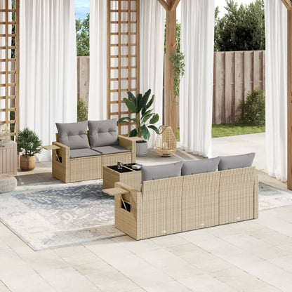 6-Delige Loungeset Met Kussens Poly Rattan Beige