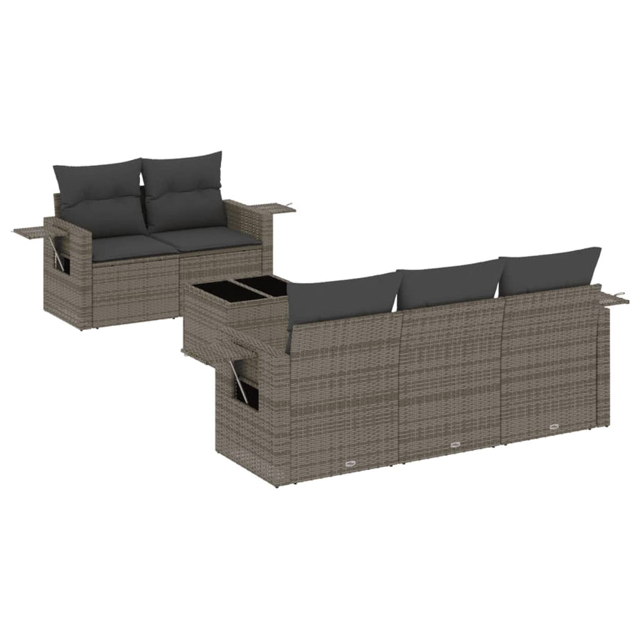 6-Delige Loungeset Met Kussens Poly Rattan Grijs