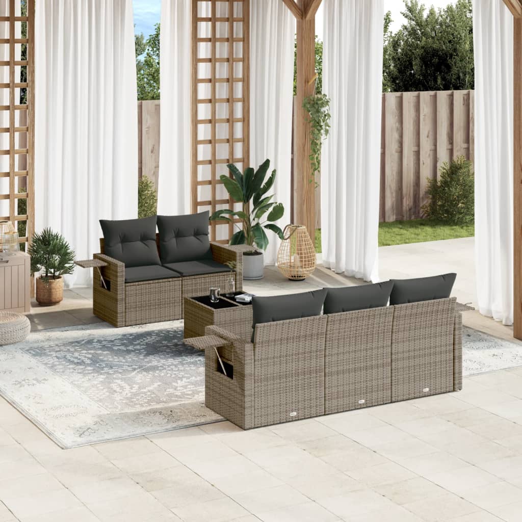 6-Delige Loungeset Met Kussens Poly Rattan Grijs