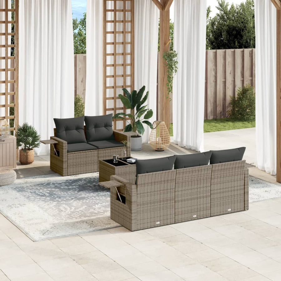 6-Delige Loungeset Met Kussens Poly Rattan Grijs