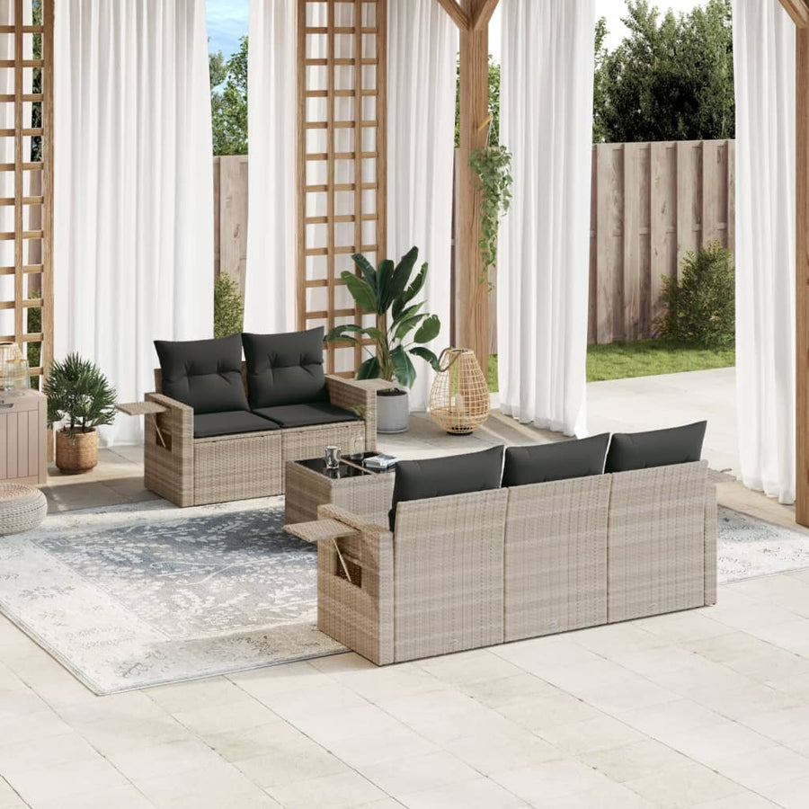 6-delige Loungeset met kussens poly rattan lichtgrijs