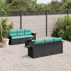 7-piece garden sofa set with cushions in black poly rattan