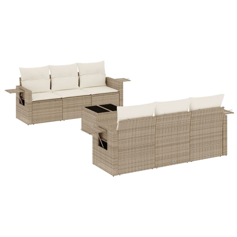 7-delige Loungeset met kussens poly rattan beige