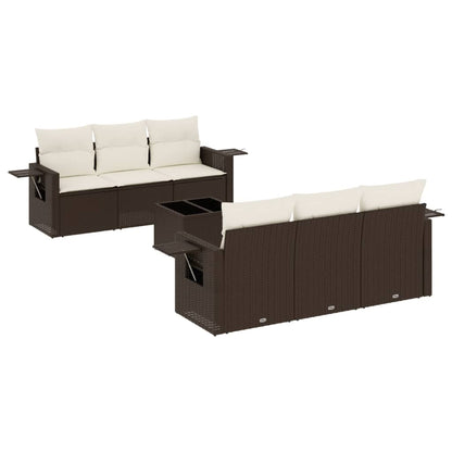 7-delige Loungeset met kussens poly rattan bruin