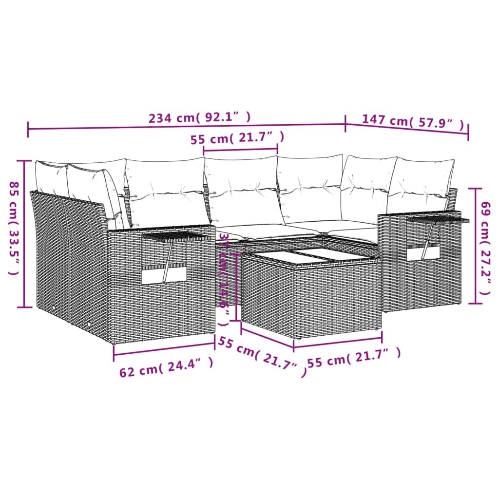 7-Delige Loungeset Met Kussens Poly Rattan Zwart