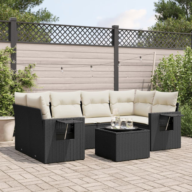 7-Delige Loungeset Met Kussens Poly Rattan Zwart