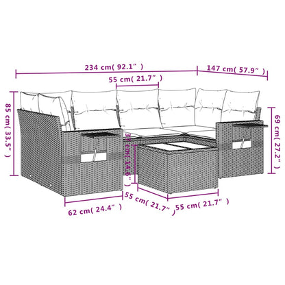 7-delige Loungeset met kussens poly rattan beige