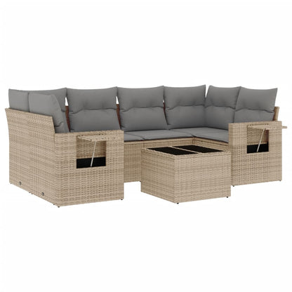 7-Delige Loungeset Met Kussens Poly Rattan Beige