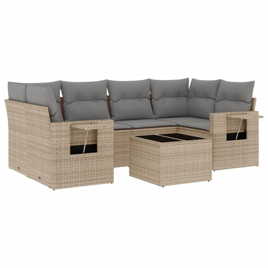 7-Delige Loungeset Met Kussens Poly Rattan Beige