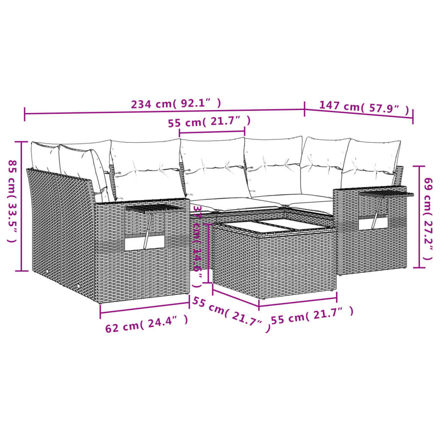 7-Delige Loungeset Met Kussens Poly Rattan Beige