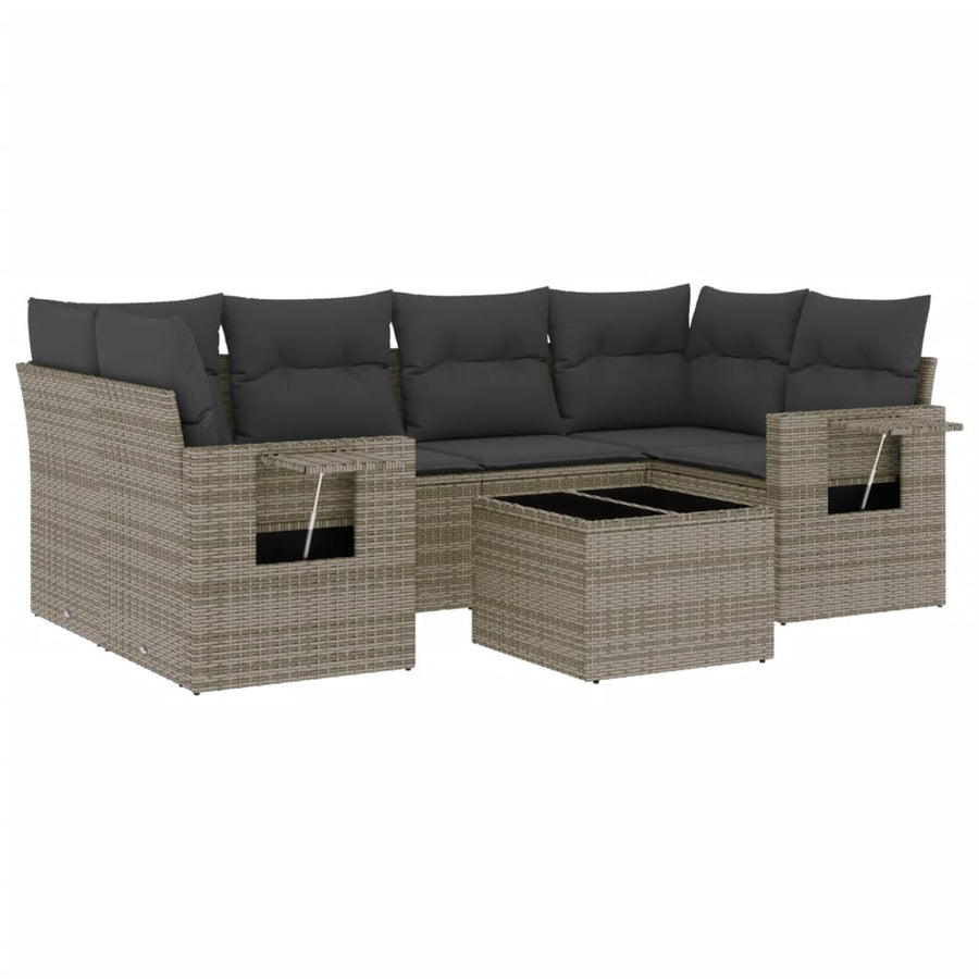 7-Delige Loungeset Met Kussens Poly Rattan Grijs