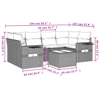 7-Delige Loungeset Met Kussens Poly Rattan Grijs