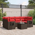 7-Piece Garden Bench Set with Cushions, Brown Poly Rattan