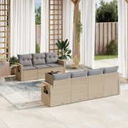 8-piece Lounge Set with Cushions Poly Rattan Beige