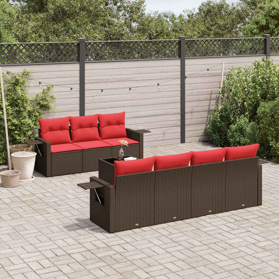 8-delige tuinbankset met kussens, bruin polyrotan