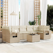 8-piece Lounge Set with Cushions Poly Rattan Beige