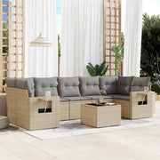 8-piece Lounge Set with Cushions Poly Rattan Beige