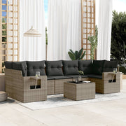 8-piece Lounge Set with Cushions Poly Rattan Grey