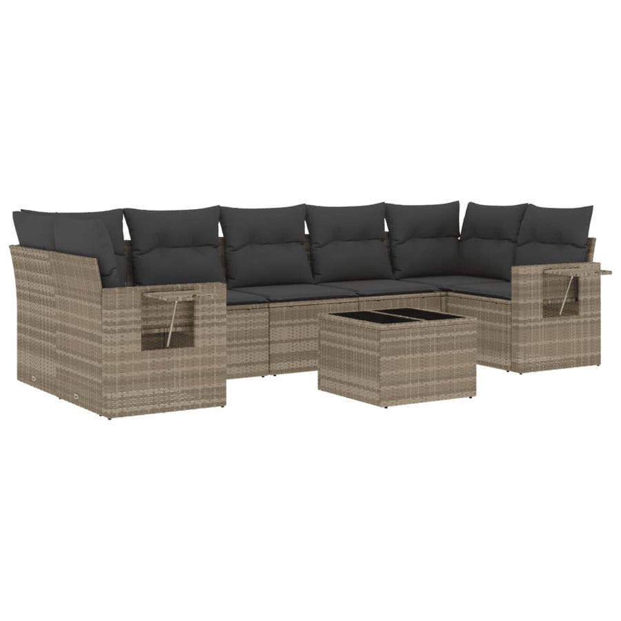 8-delige Loungeset met kussens poly rattan lichtgrijs