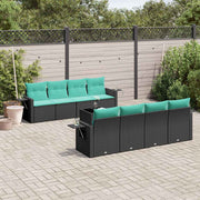 Tuinbankset 9-delig polyrotan zwart met kussens