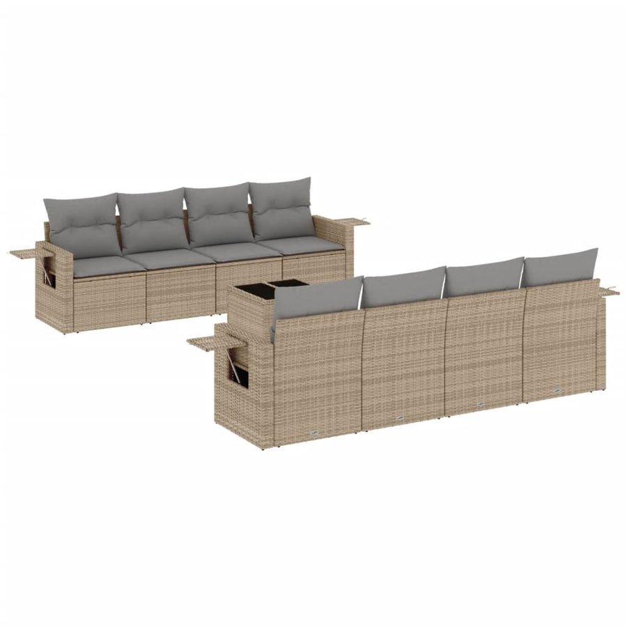 9-Delige Loungeset Met Kussens Poly Rattan Beige