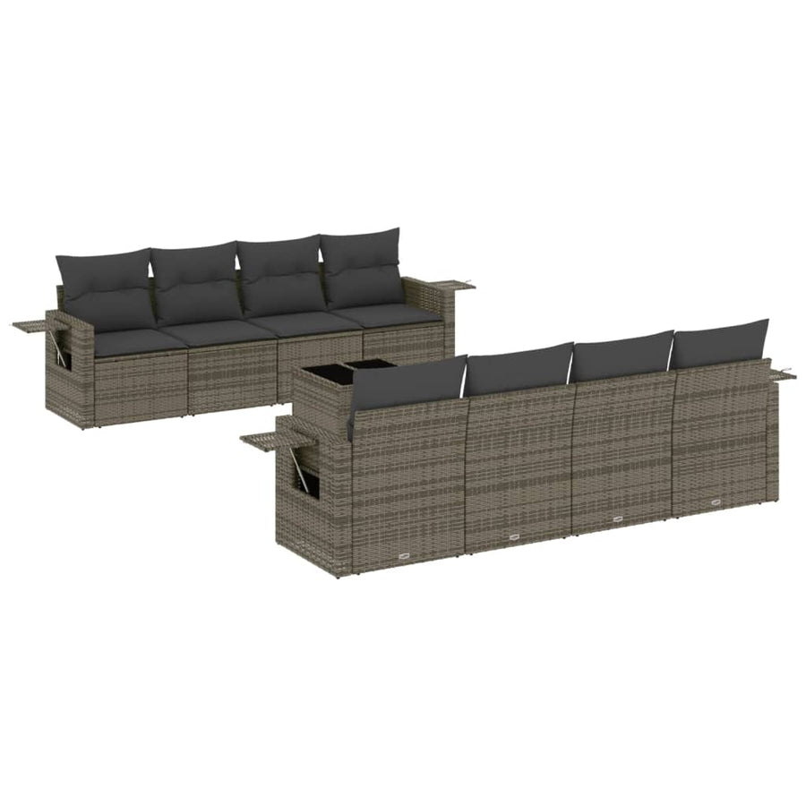 9-Delige Loungeset Met Kussens Poly Rattan Grijs