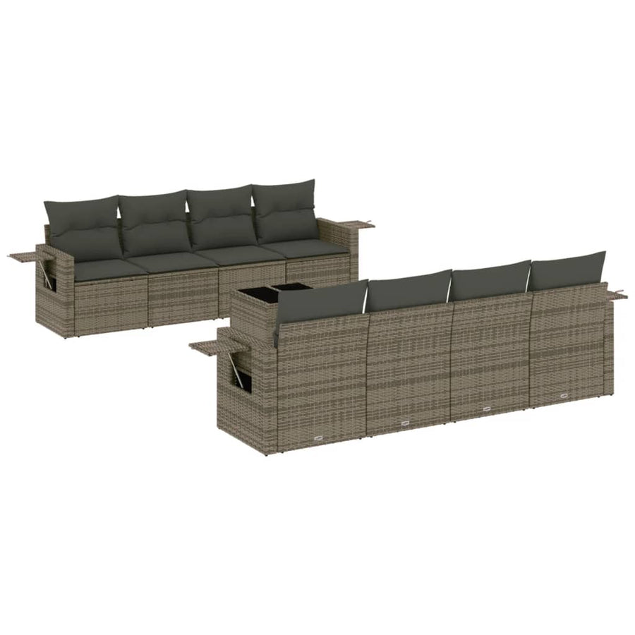 9-delige Loungeset met kussens poly rattan lichtgrijs