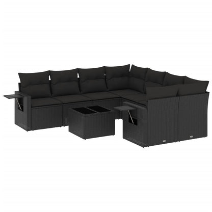 9-Delige Loungeset Met Kussens Poly Rattan Zwart