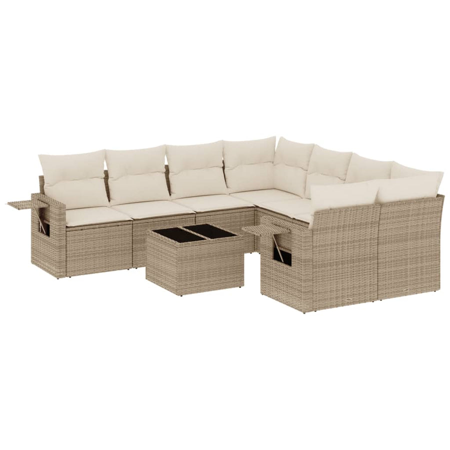 9-Delige Loungeset Met Kussens Poly Rattan Beige