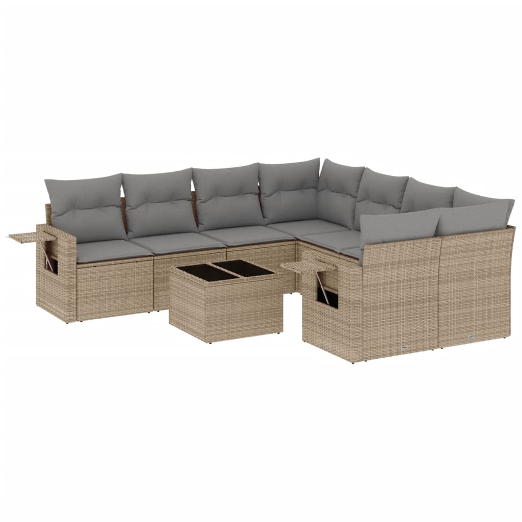 9-Delige Loungeset Met Kussens Poly Rattan Beige