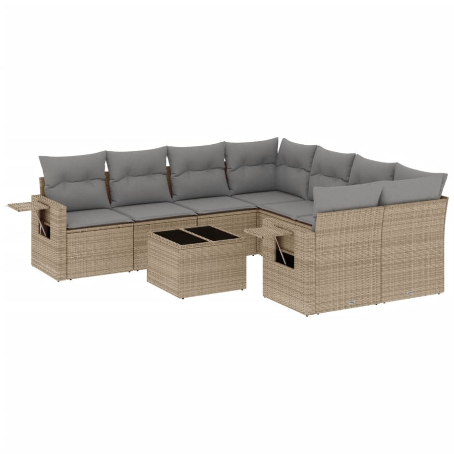 9-Delige Loungeset Met Kussens Poly Rattan Beige