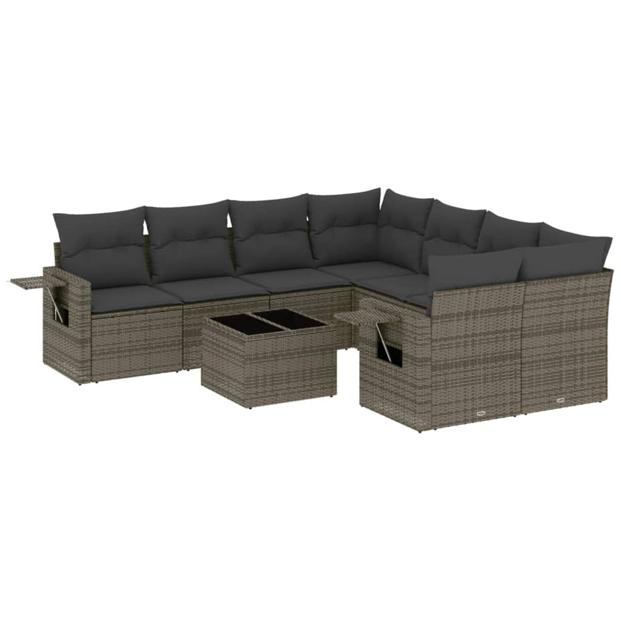 9-Delige Loungeset Met Kussens Poly Rattan Grijs