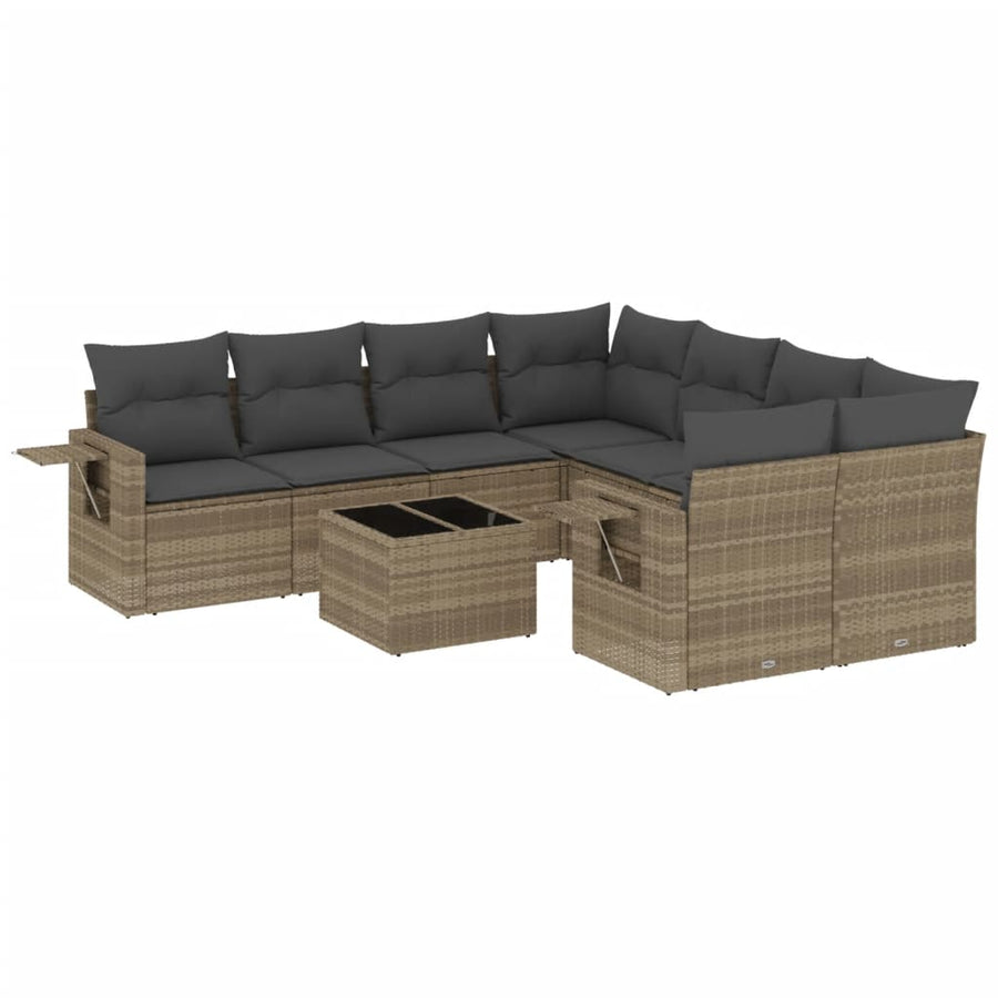 9-delige Loungeset met kussens poly rattan lichtgrijs