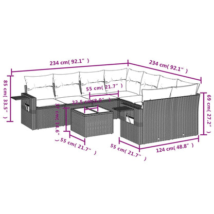 9-delige Loungeset met kussens poly rattan lichtgrijs