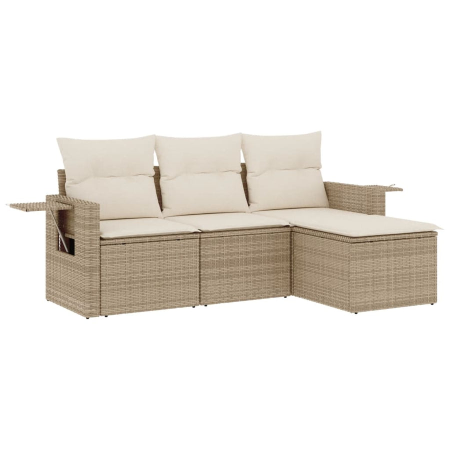 4-Delige Loungeset Met Kussens Poly Rattan Beige