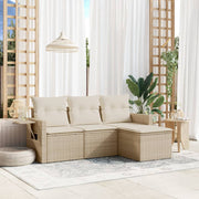 4-piece Lounge Set with Cushions Poly Rattan Beige