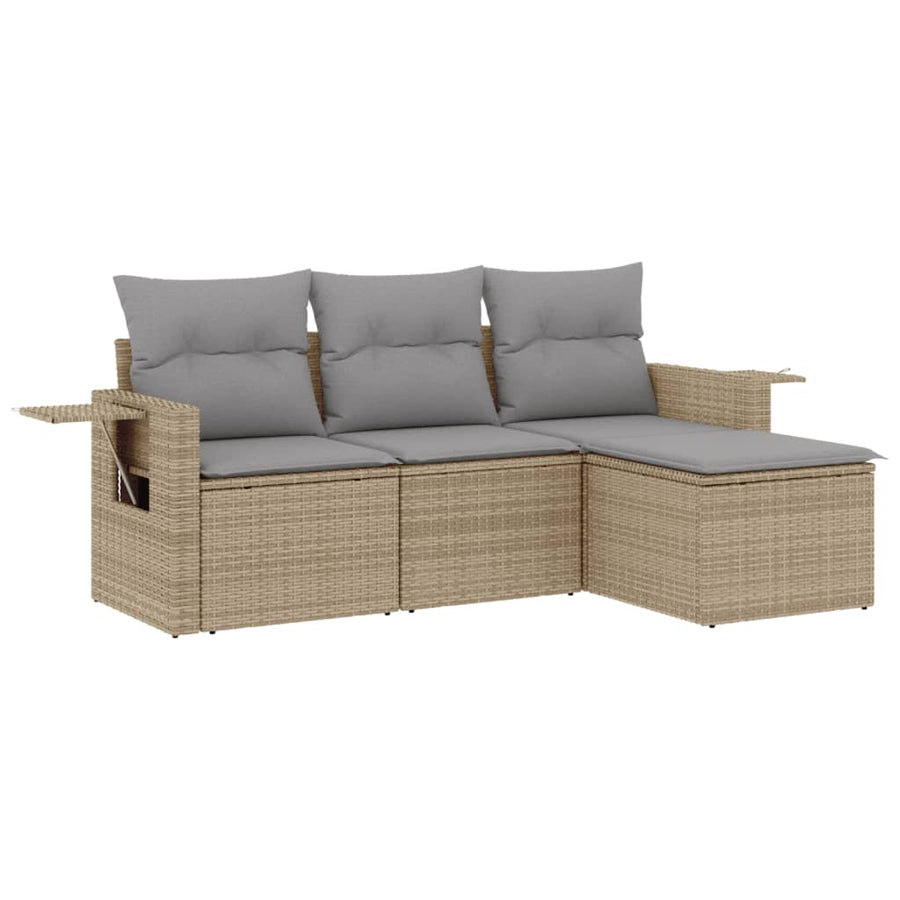4-Delige Loungeset Met Kussens Poly Rattan Beige
