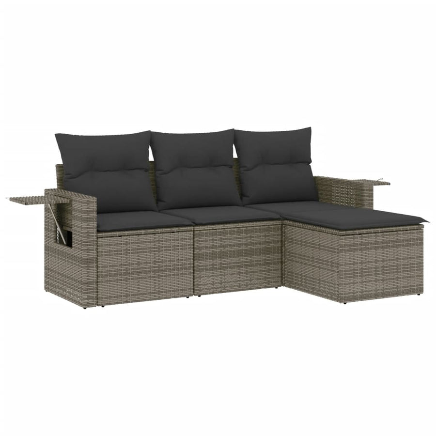 4-Delige Loungeset Met Kussens Poly Rattan Grijs