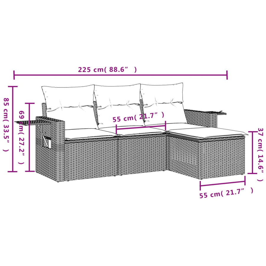 4-Delige Loungeset Met Kussens Poly Rattan Bruin