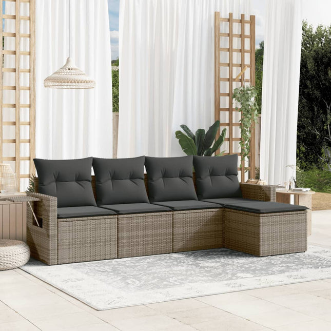 5-Delige Loungeset Met Kussens Poly Rattan Grijs