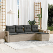 Loungeset 5-delig poly rattan lichtgrijs