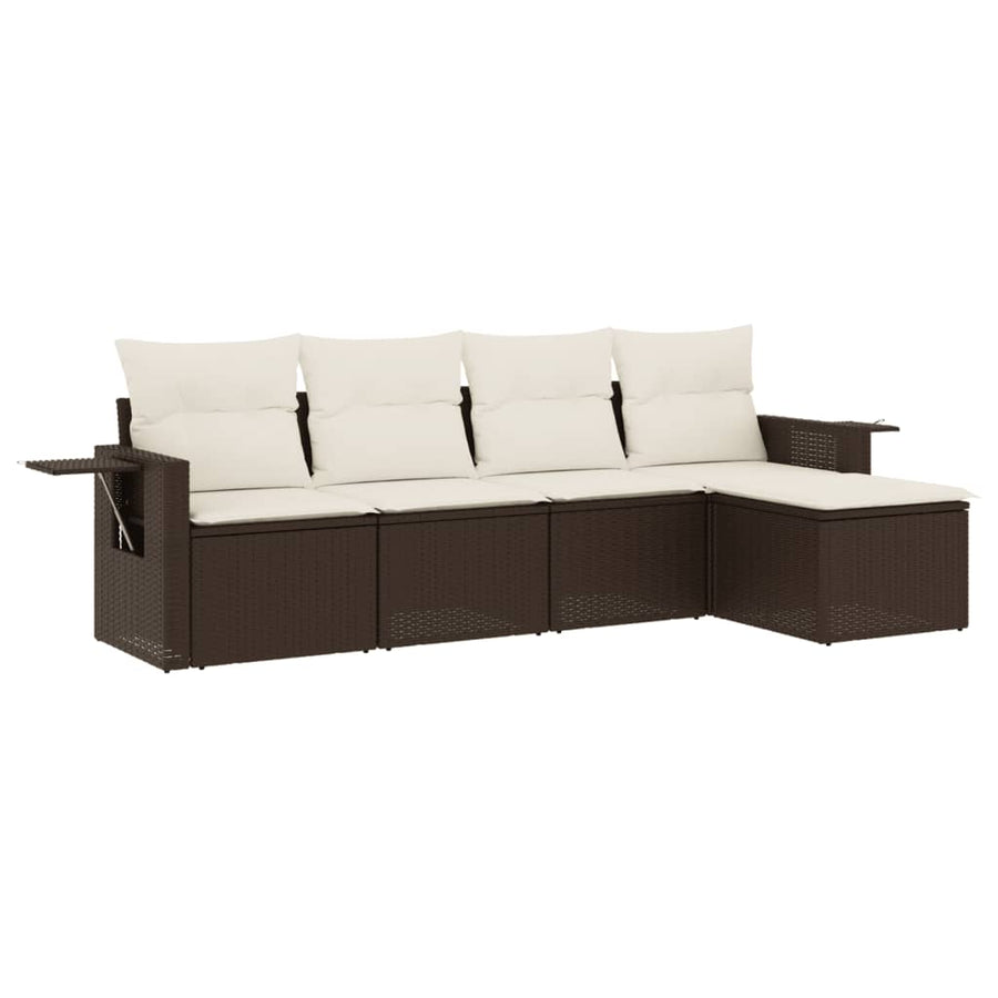 5-Delige Loungeset Met Kussens Poly Rattan Bruin