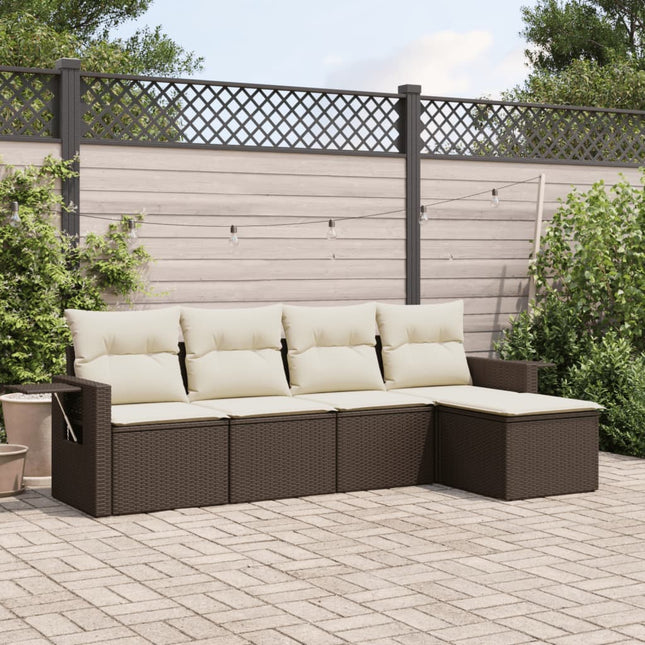 5-Delige Loungeset Met Kussens Poly Rattan Bruin